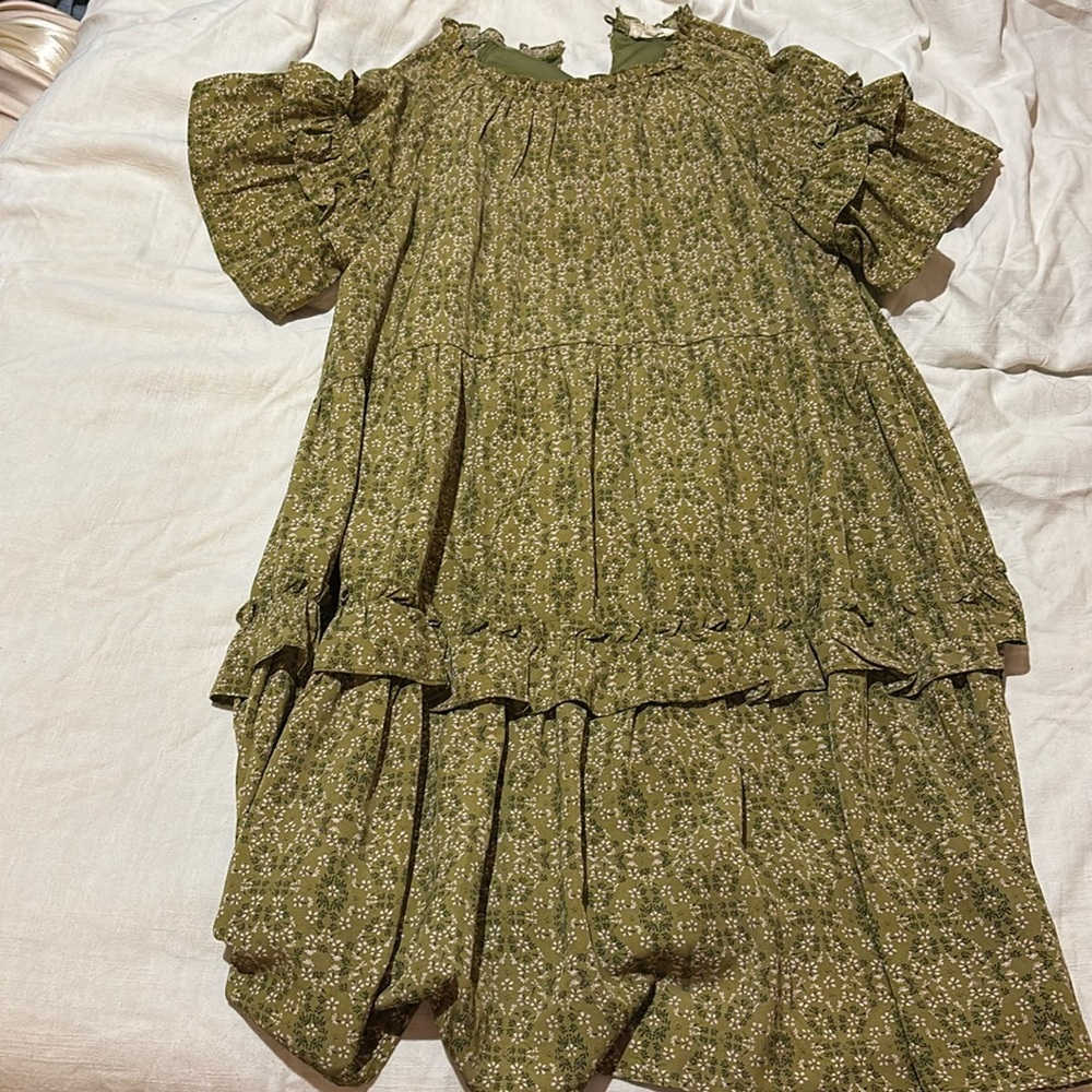 ROOLEE green floral tiered mini dress